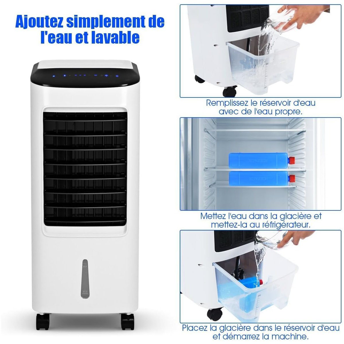 Enfriador de Aire Portátil 4 en 1 con Función de Refrigeración Humidificación Purificación Ventilación Depósito 7L 65W 3 Velocidades Temporizador – Image 6