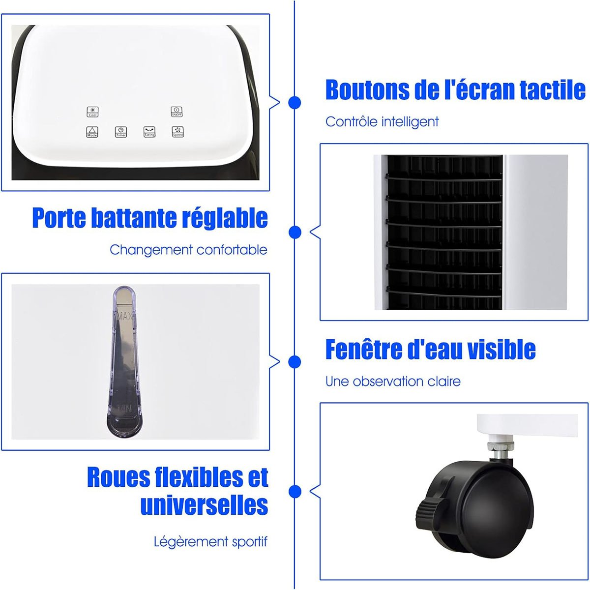 Enfriador de Aire Portátil 4 en 1 con Función de Refrigeración Humidificación Purificación Ventilación Depósito 7L 65W 3 Velocidades Temporizador – Image 5