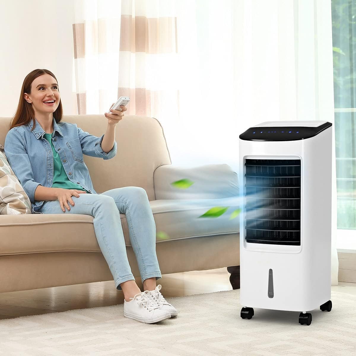 Enfriador de Aire Portátil 4 en 1 con Función de Refrigeración Humidificación Purificación Ventilación Depósito 7L 65W 3 Velocidades Temporizador – Image 2