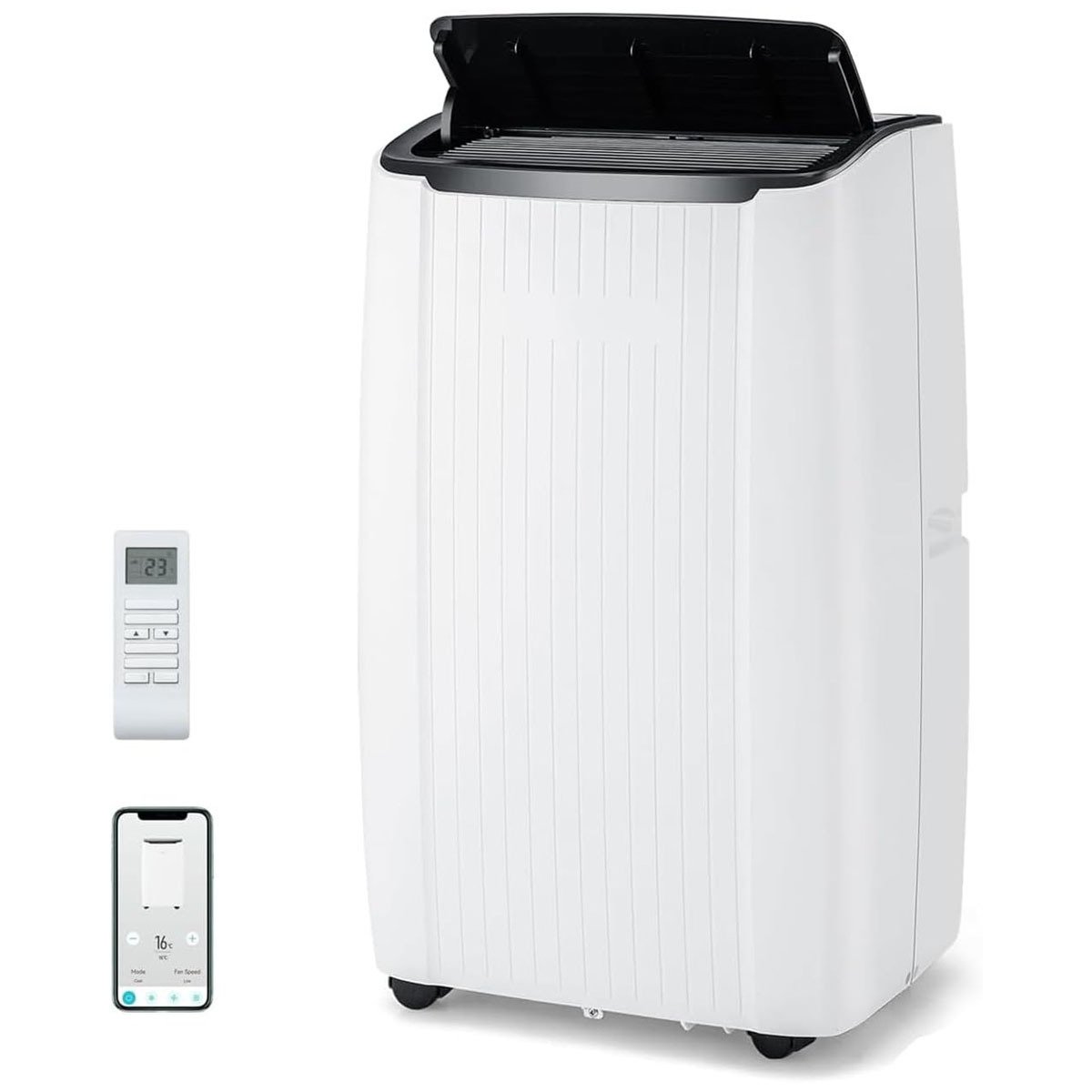 Aire Acondicionado Portátil 14000 BTU con Refrigeración Calefacción Deshumidificación y Ventilación Mando a Distancia/Aplicación Temporizador 24H