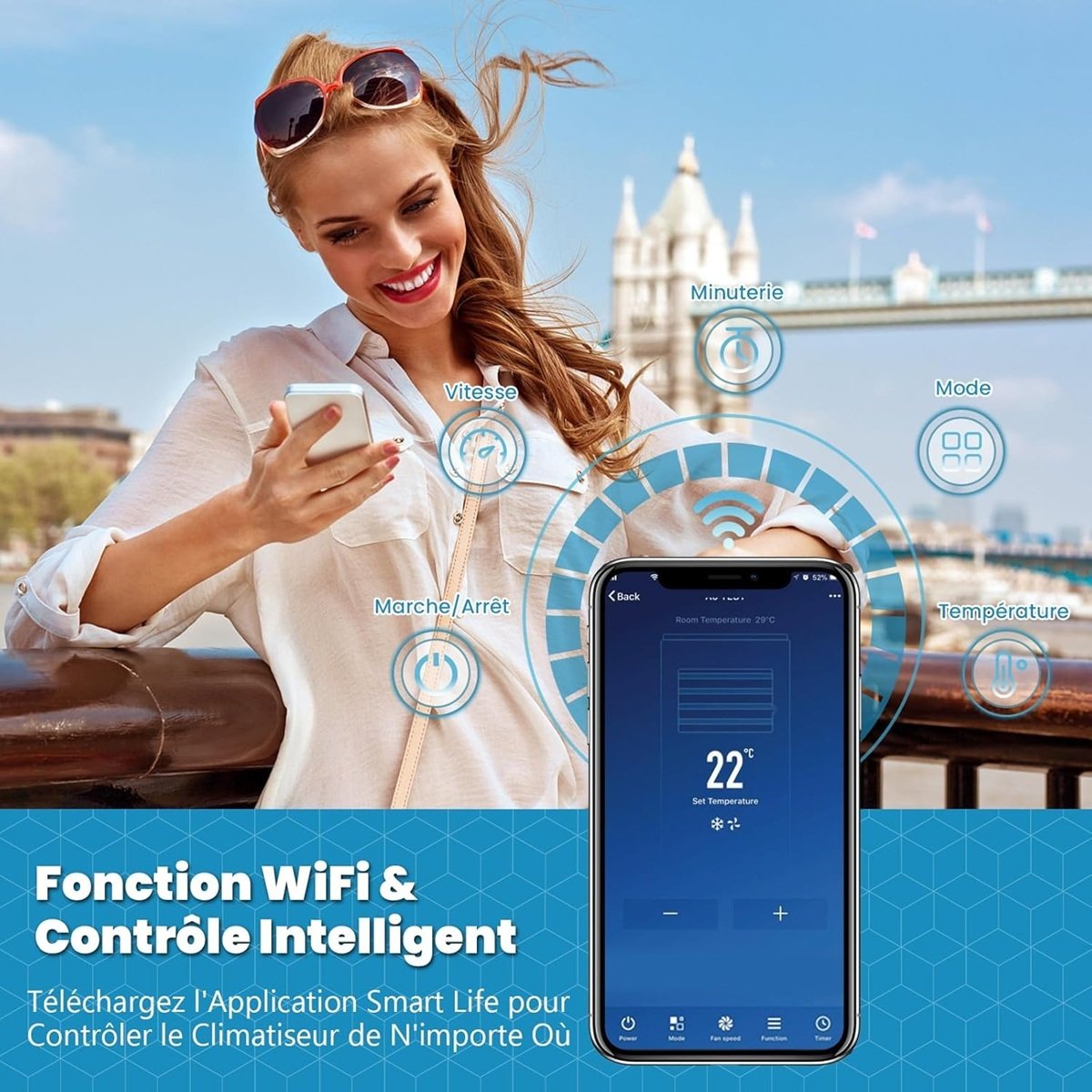 Aire Acondicionado Portátil 9000 BTU 5 en 1 Frío/Ventilador/Deshumidificador/Calefacción/Sueño 16-32℃ Silencioso para Dormitorio 20 m² WIFI – Image 5