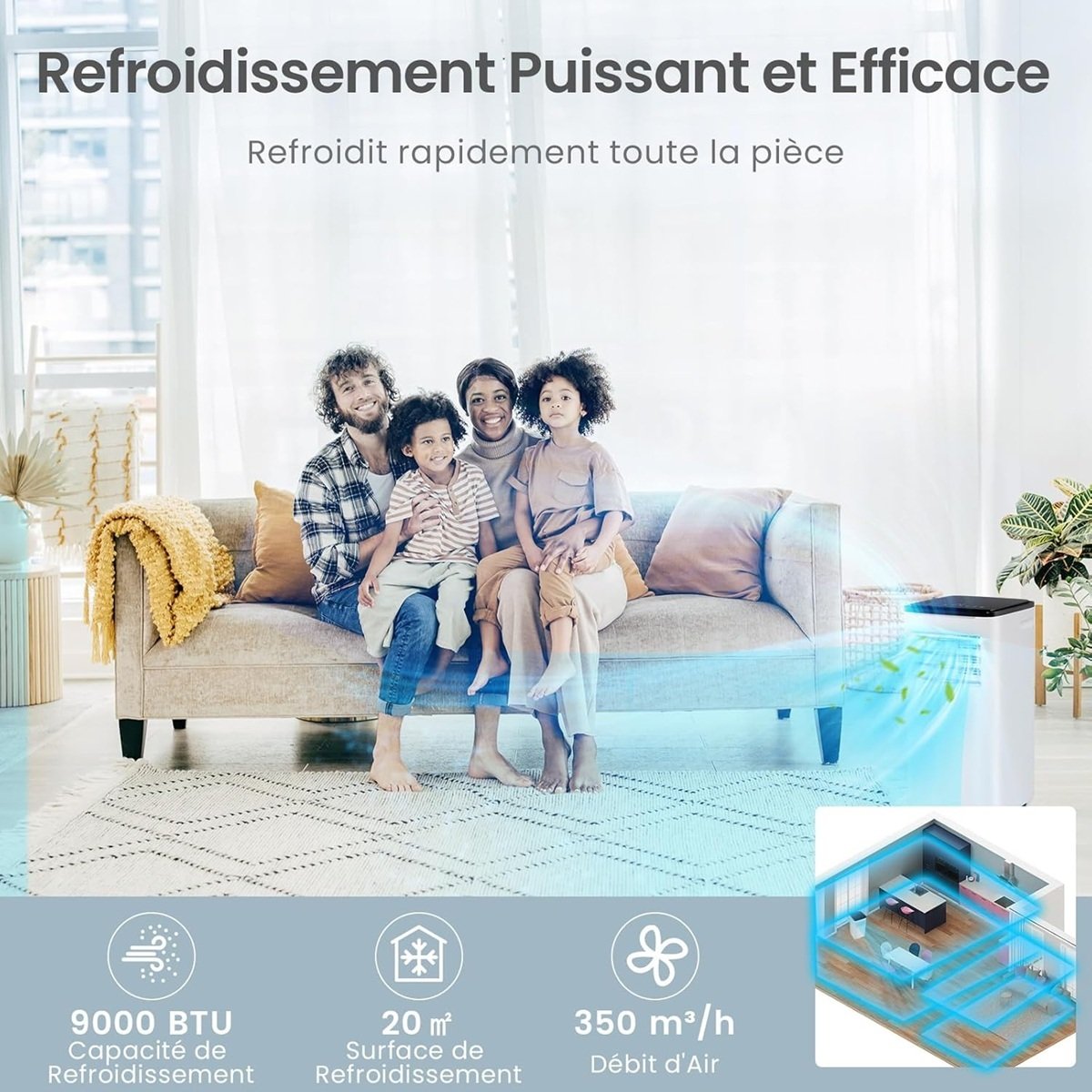 Aire Acondicionado Portátil 9000 BTU 5 en 1 Frío/Ventilador/Deshumidificador/Calefacción/Sueño 16-32℃ Silencioso para Dormitorio 20 m² WIFI – Image 2