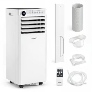 Aire Acondicionado Portátil con Evacuación 7000 BTU con Kit de Ventana Refrigeración Deshumidificador Ventilador para 32,5㎡ Blanco
