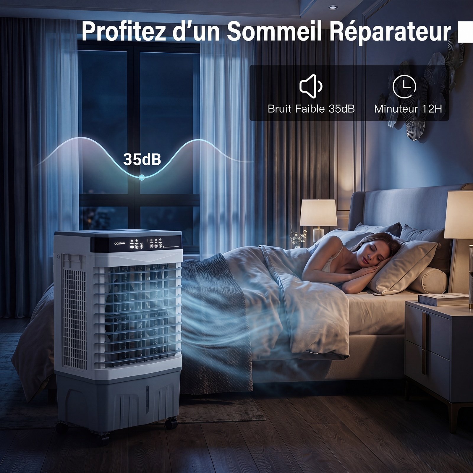 Aire Acondicionado Portátil 3 en 1 Ventilador Enfriador de Aire con Mando a Distancia Amplio Depósito de Agua Temporizador 12H 2 Modos y 3 Velocidades Blanco – Image 3