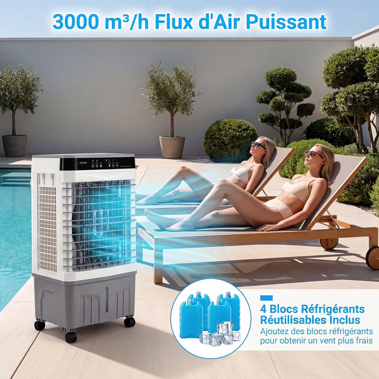 Aire Acondicionado Portátil 3 en 1 Ventilador Enfriador de Aire con Mando a Distancia Amplio Depósito de Agua Temporizador 12H 2 Modos y 3 Velocidades Blanco – Image 4
