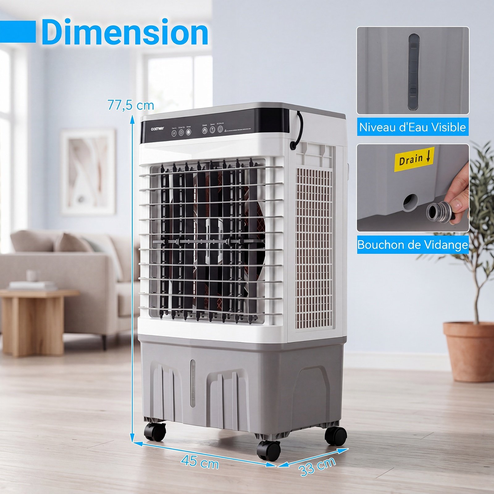 Aire Acondicionado Portátil 3 en 1 Ventilador Enfriador de Aire con Mando a Distancia Amplio Depósito de Agua Temporizador 12H 2 Modos y 3 Velocidades Blanco – Image 8