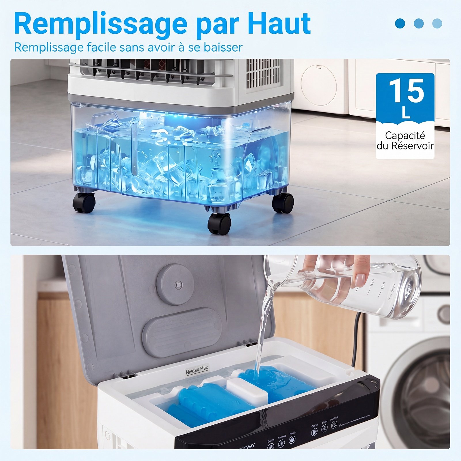 Aire Acondicionado Portátil 3 en 1 Ventilador Enfriador de Aire con Mando a Distancia Amplio Depósito de Agua Temporizador 12H 2 Modos y 3 Velocidades Blanco – Image 6