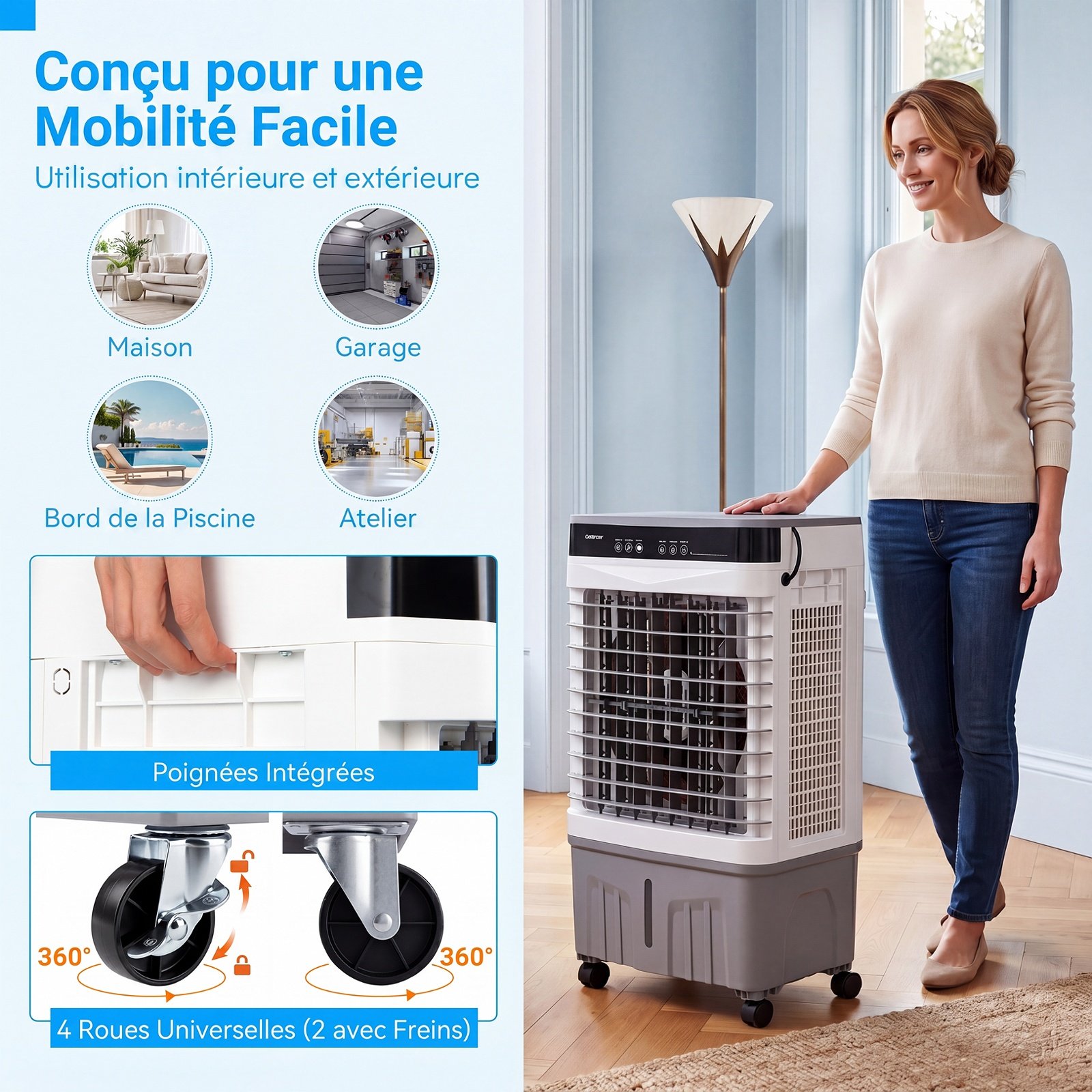 Aire Acondicionado Portátil 3 en 1 Ventilador Enfriador de Aire con Mando a Distancia Amplio Depósito de Agua Temporizador 12H 2 Modos y 3 Velocidades Blanco – Image 7
