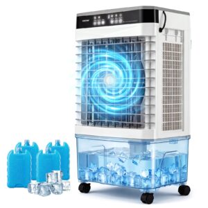 Aire Acondicionado Portátil 3 en 1 Ventilador Enfriador de Aire con Mando a Distancia Amplio Depósito de Agua Temporizador 12H 2 Modos y 3 Velocidades Blanco
