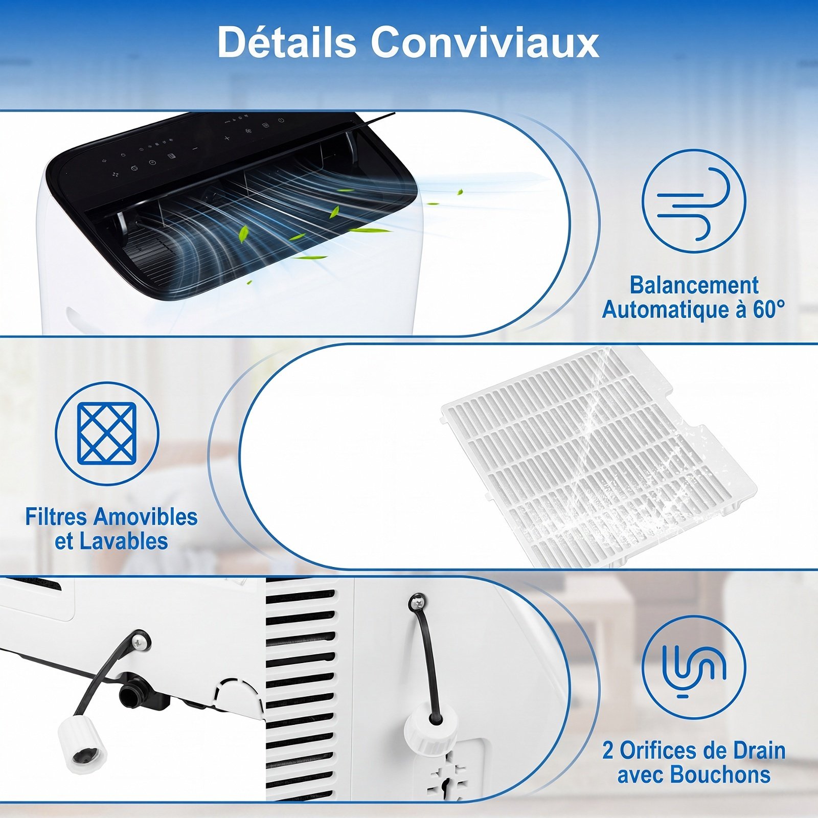 Aire Acondicionado Portátil Deshumidificador con 4 Velocidades Control por App Modo Sueño Silencioso Temporizador 24H Mando a Distancia para 46,5 m² Blanco – Image 4