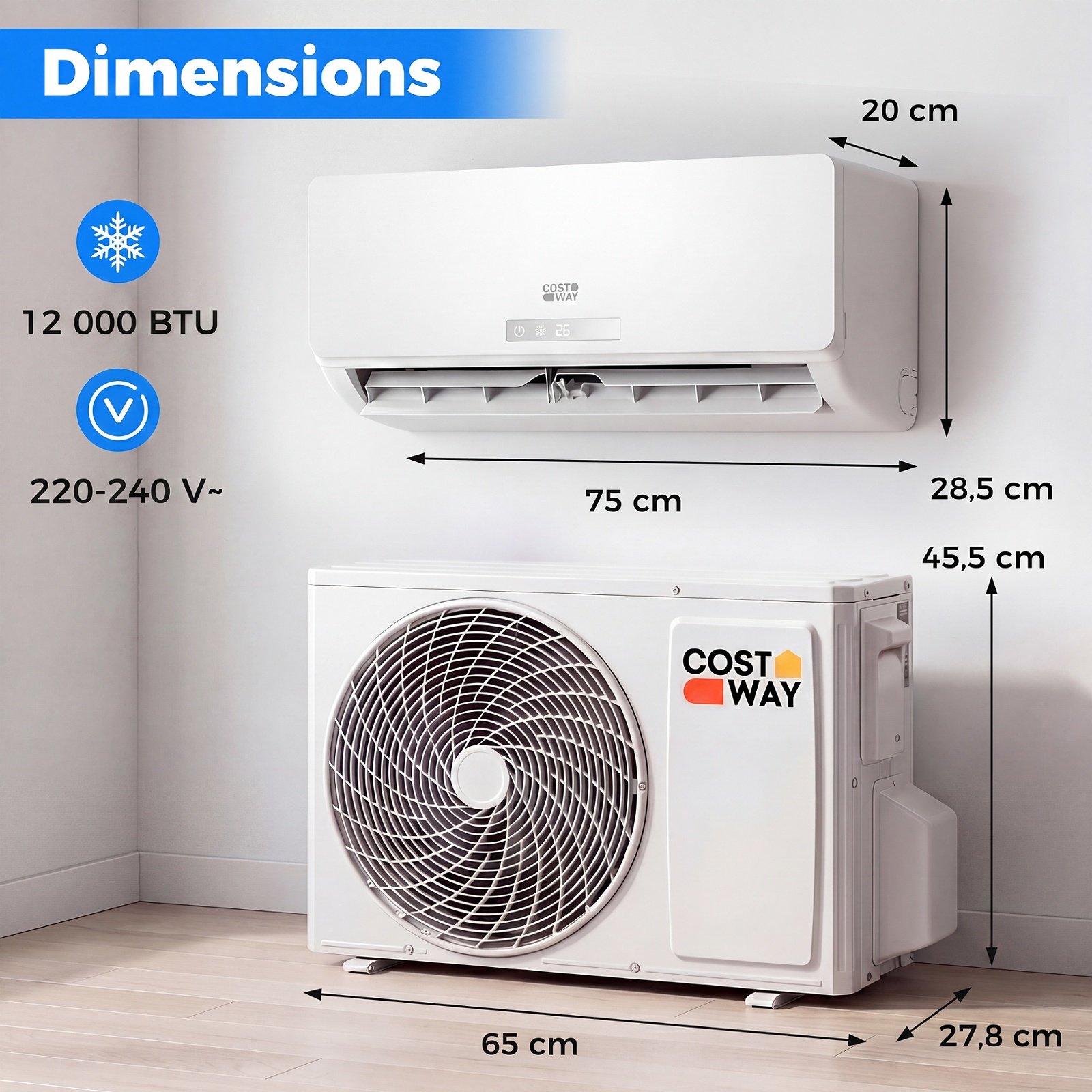 Aire Acondicionado Reversible 12000 BTU 3,4 KW Split R32 con Calefacción Refrigeración Silencioso 19 dB Clase A++ Blanco – Image 10