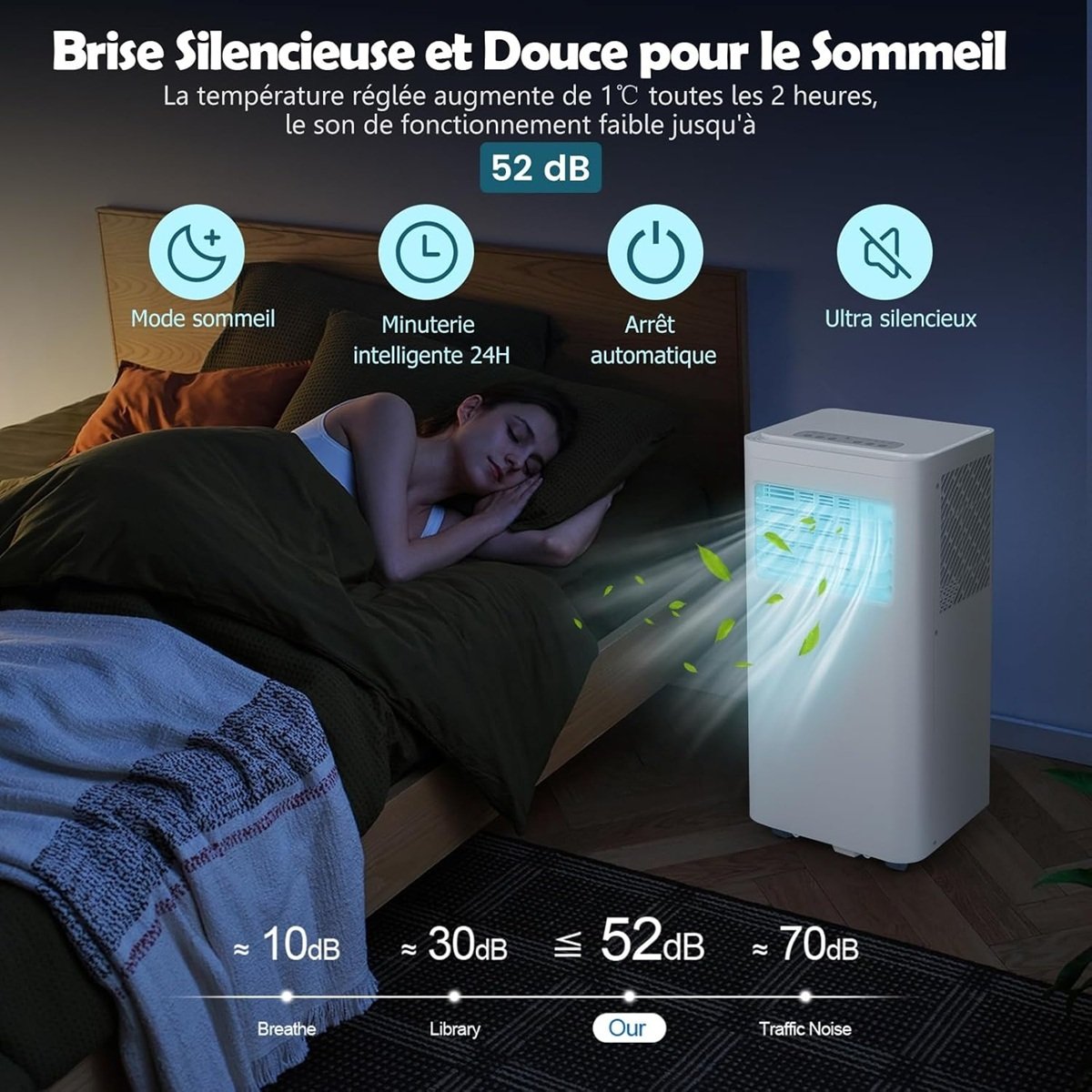 Aire Acondicionado Portátil Silencioso 9000btu 4 en 1 Refrigeración Ventilador Deshumidificador Mando a Distancia Temporizador 24H Blanco – Image 5