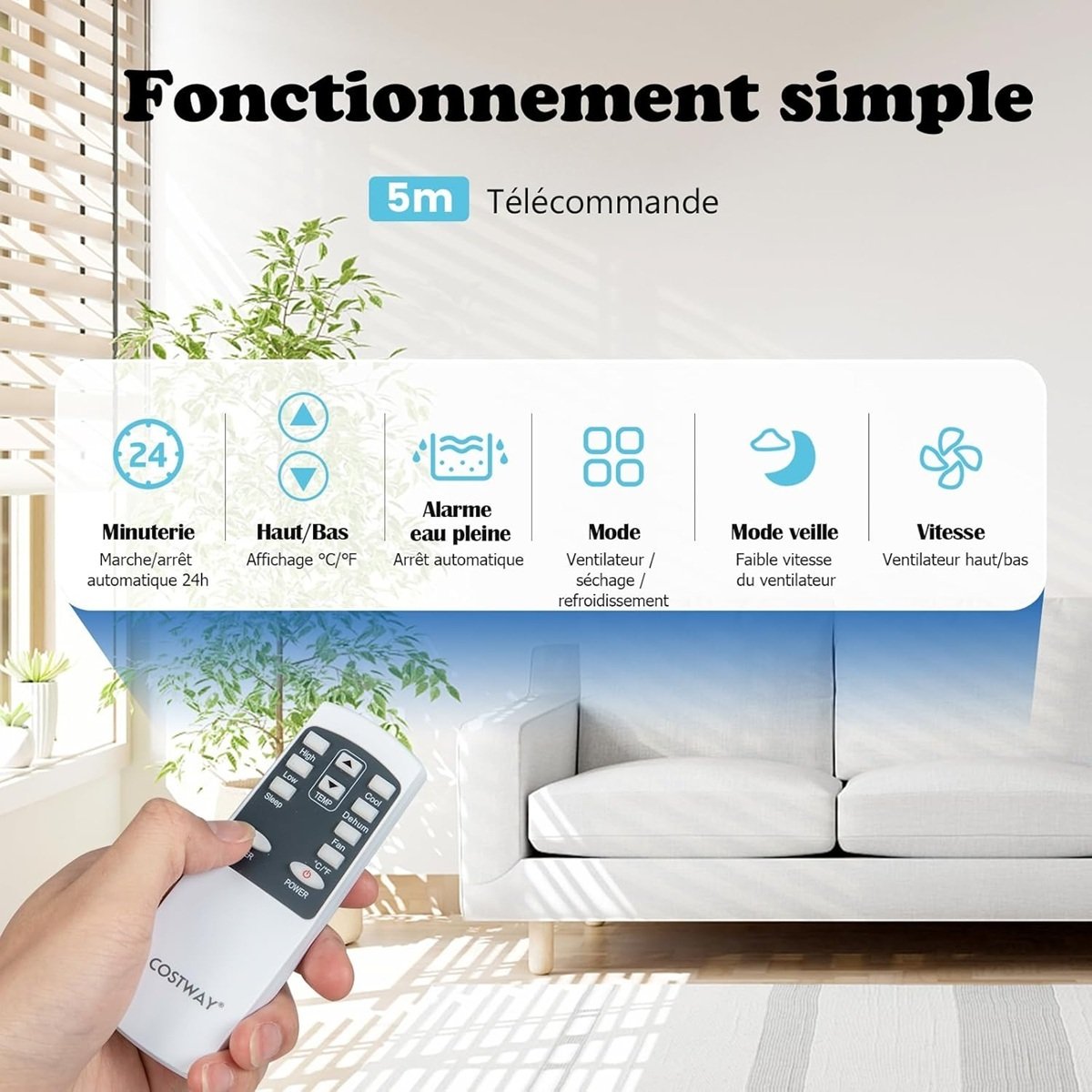 Aire Acondicionado Portátil Silencioso 9000btu 4 en 1 Refrigeración Ventilador Deshumidificador Mando a Distancia Temporizador 24H Blanco – Image 6