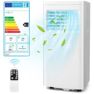 Aire Acondicionado Portátil Silencioso 9000btu 4 en 1 Refrigeración Ventilador Deshumidificador Mando a Distancia Temporizador 24H Blanco