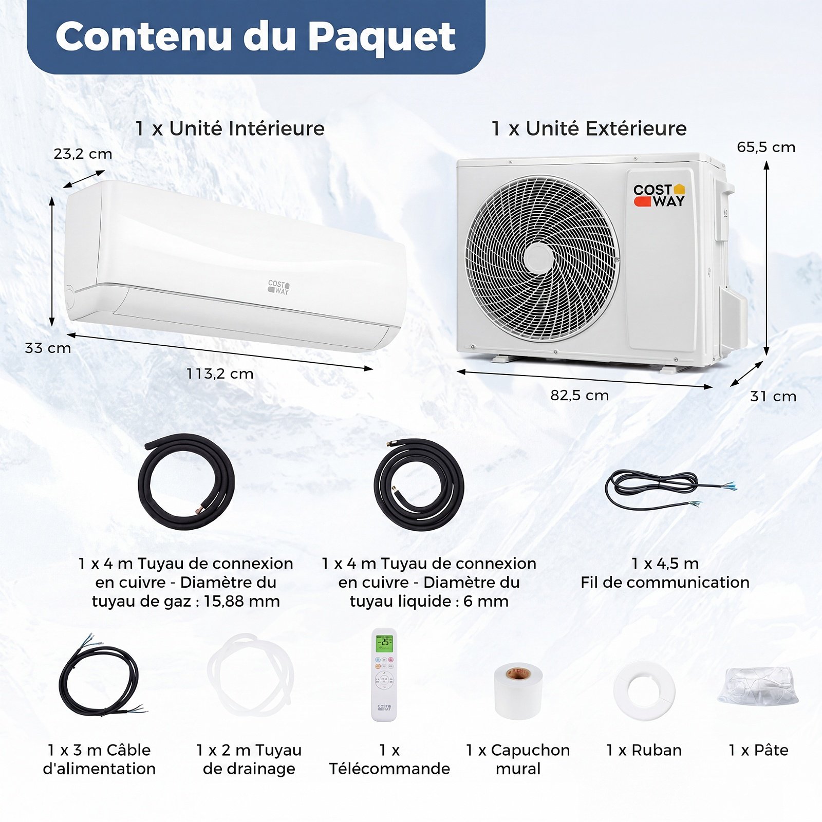 Aire Acondicionado Split 24000 BTU con Bomba de Calor R32 Clase A++ 19 dB Silencioso para Habitaciones hasta 110㎡ Blanco – Image 2