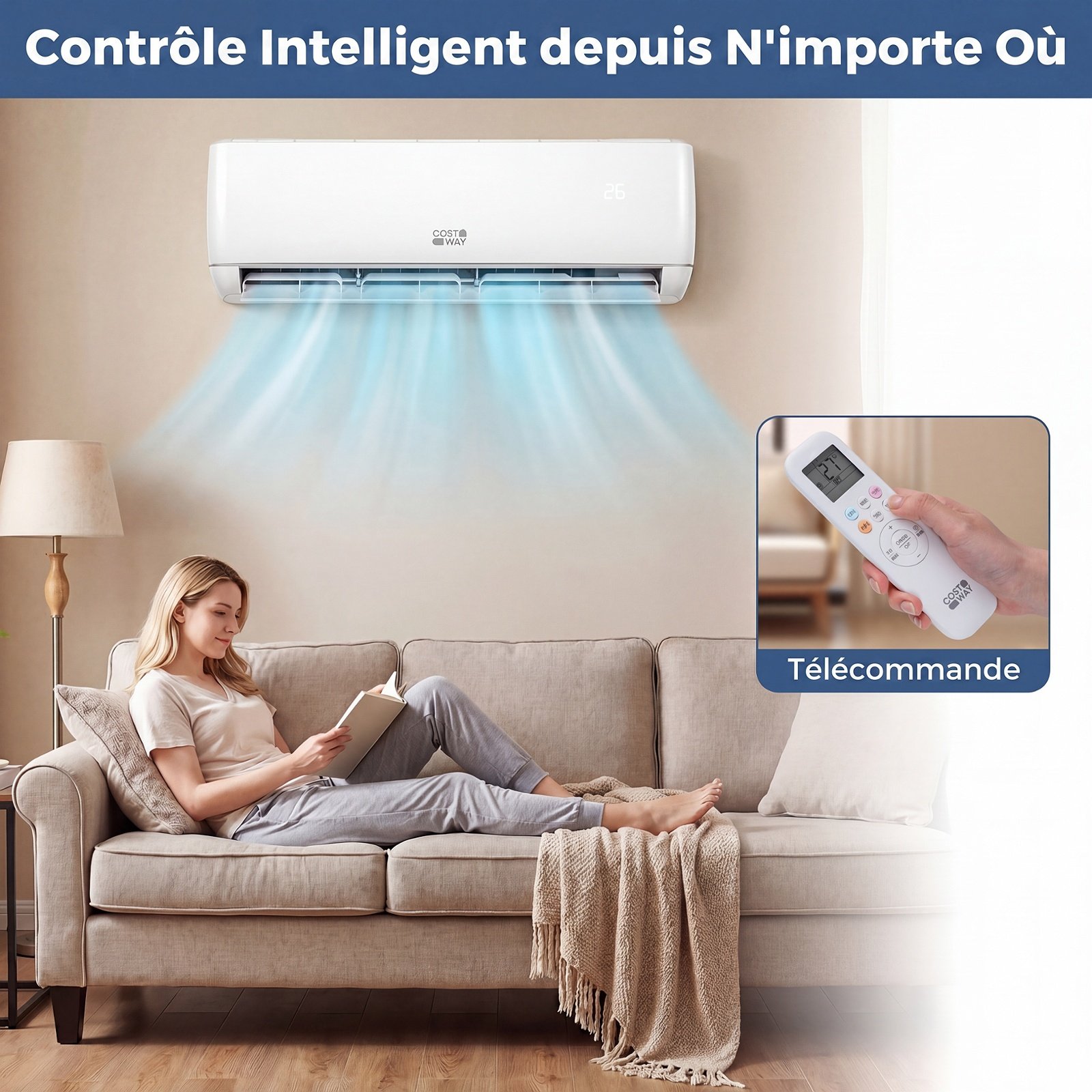 Aire Acondicionado Split 24000 BTU con Bomba de Calor R32 Clase A++ 19 dB Silencioso para Habitaciones hasta 110㎡ Blanco – Image 5