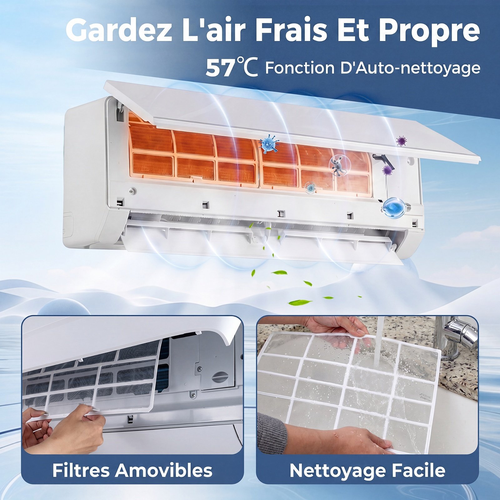 Aire Acondicionado Split 24000 BTU con Bomba de Calor R32 Clase A++ 19 dB Silencioso para Habitaciones hasta 110㎡ Blanco – Image 7