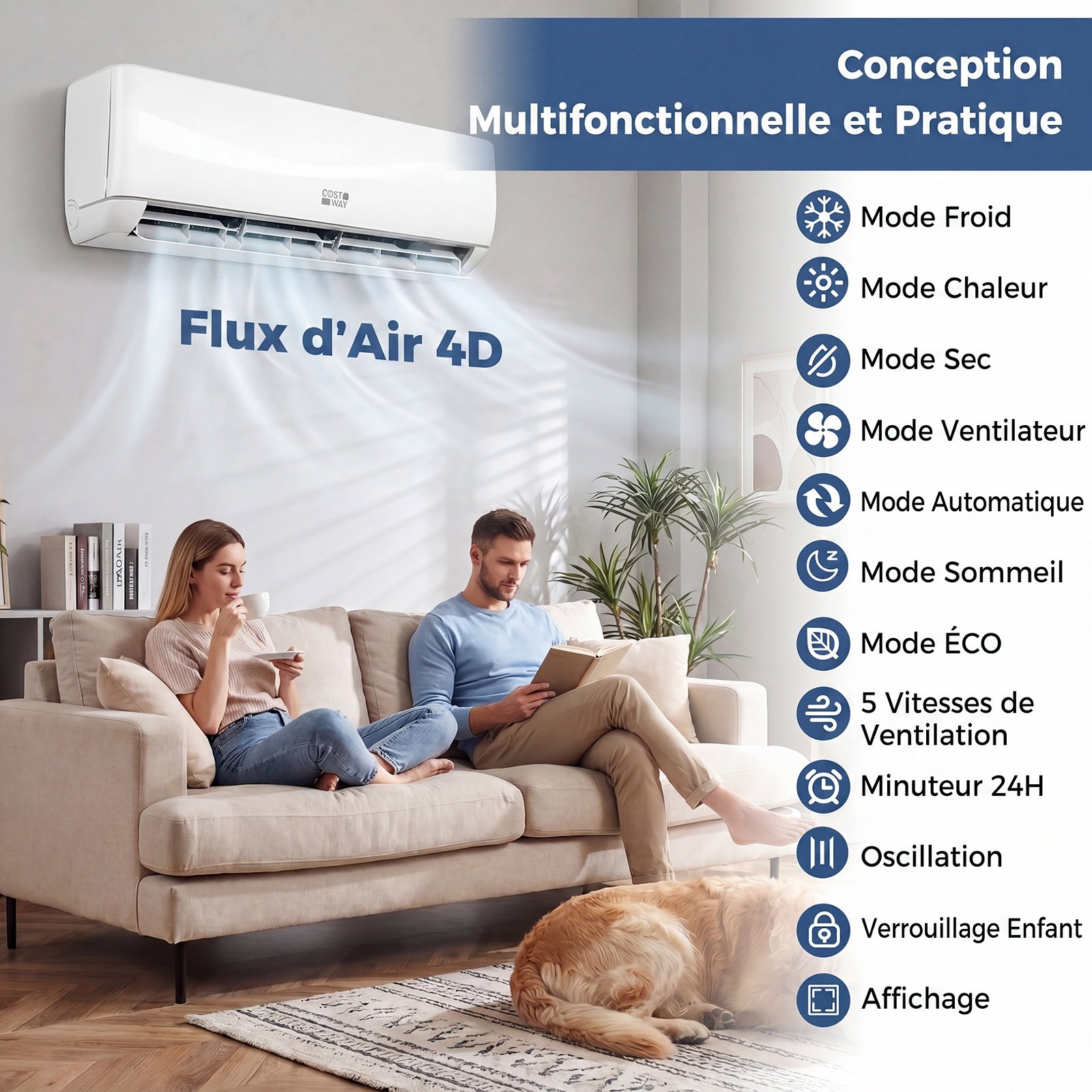 Aire Acondicionado Split 24000 BTU con Bomba de Calor R32 Clase A++ 19 dB Silencioso para Habitaciones hasta 110㎡ Blanco – Image 8