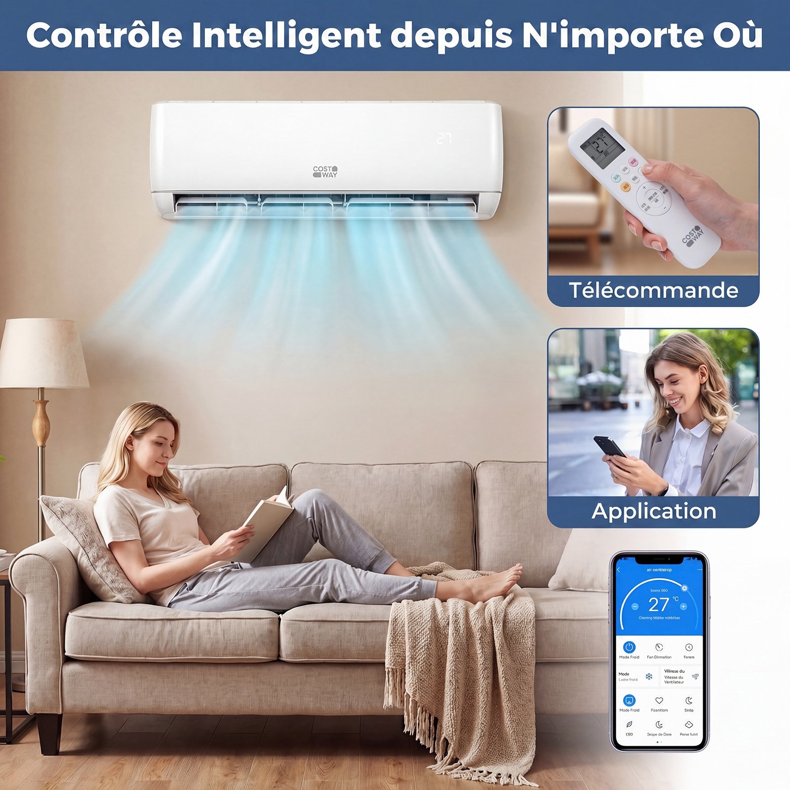 Aire Acondicionado Split 24000 BTU con Bomba de Calor R32 Clase A++ 19 dB Silencioso para Habitaciones hasta 110㎡ Blanco – Image 9