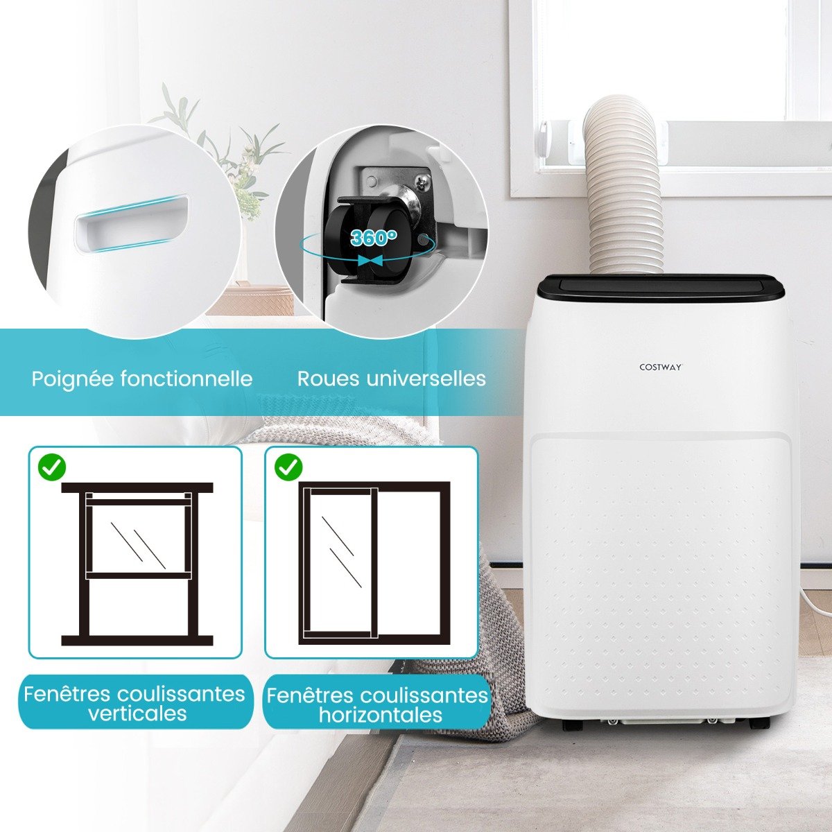 Aire Acondicionado Portátil 4 en 1 Silencioso 14000 BTU con Ventilador Deshumidificador Refrigerador Calefacción Modo en Espera Clase A – Image 9