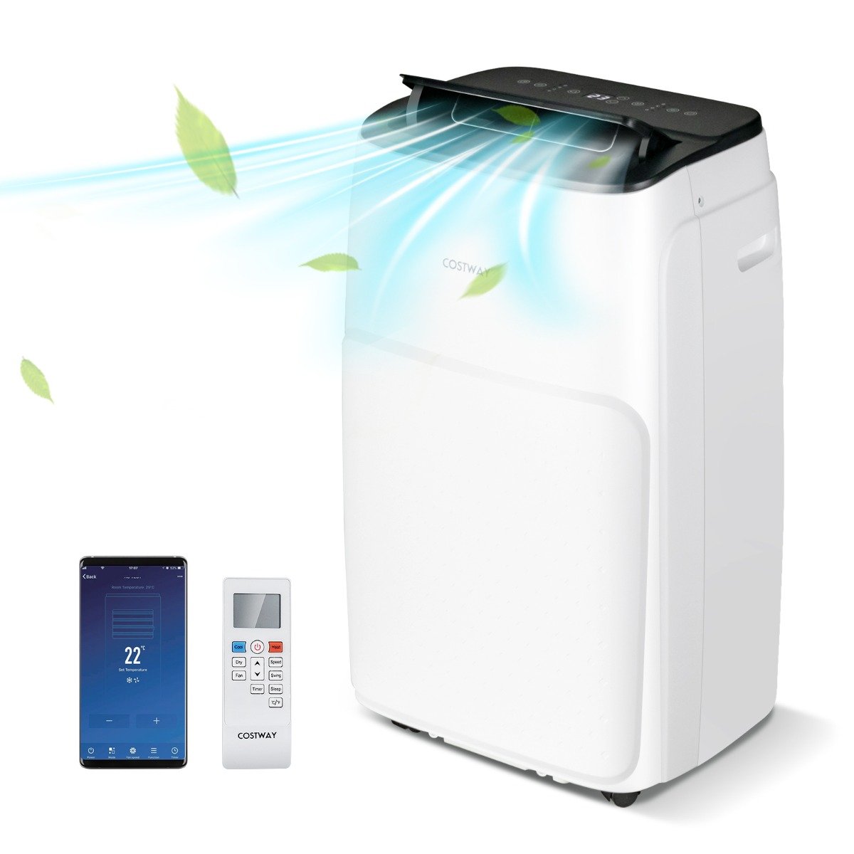 Aire Acondicionado Portátil 4 en 1 Silencioso 12000 BTU con Ventilador Deshumidificador Refrigerador Calefacción Modo Espera Clase A