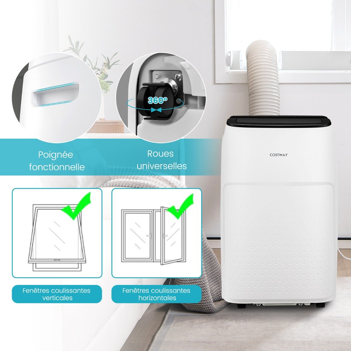 Aire Acondicionado Portátil 4 en 1 Silencioso 12000 BTU con Ventilador Deshumidificador Refrigerador Calefacción Modo Espera Clase A – Image 3