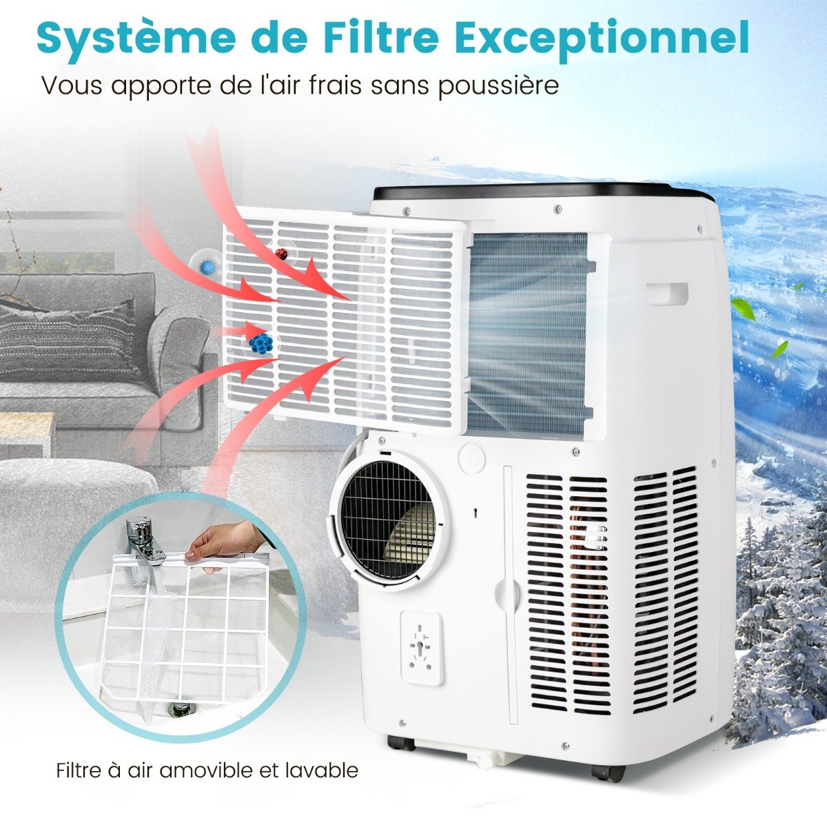 Aire Acondicionado Portátil 4 en 1 Silencioso 12000 BTU con Ventilador Deshumidificador Refrigerador Calefacción Modo Espera Clase A – Image 6