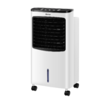 Aire Acondicionado Portátil 75W 4 en 1 con Mando a Distancia Temporizador 7,5H Depósito de Agua 8L 38x28,5x74cm Negro + Blanco
