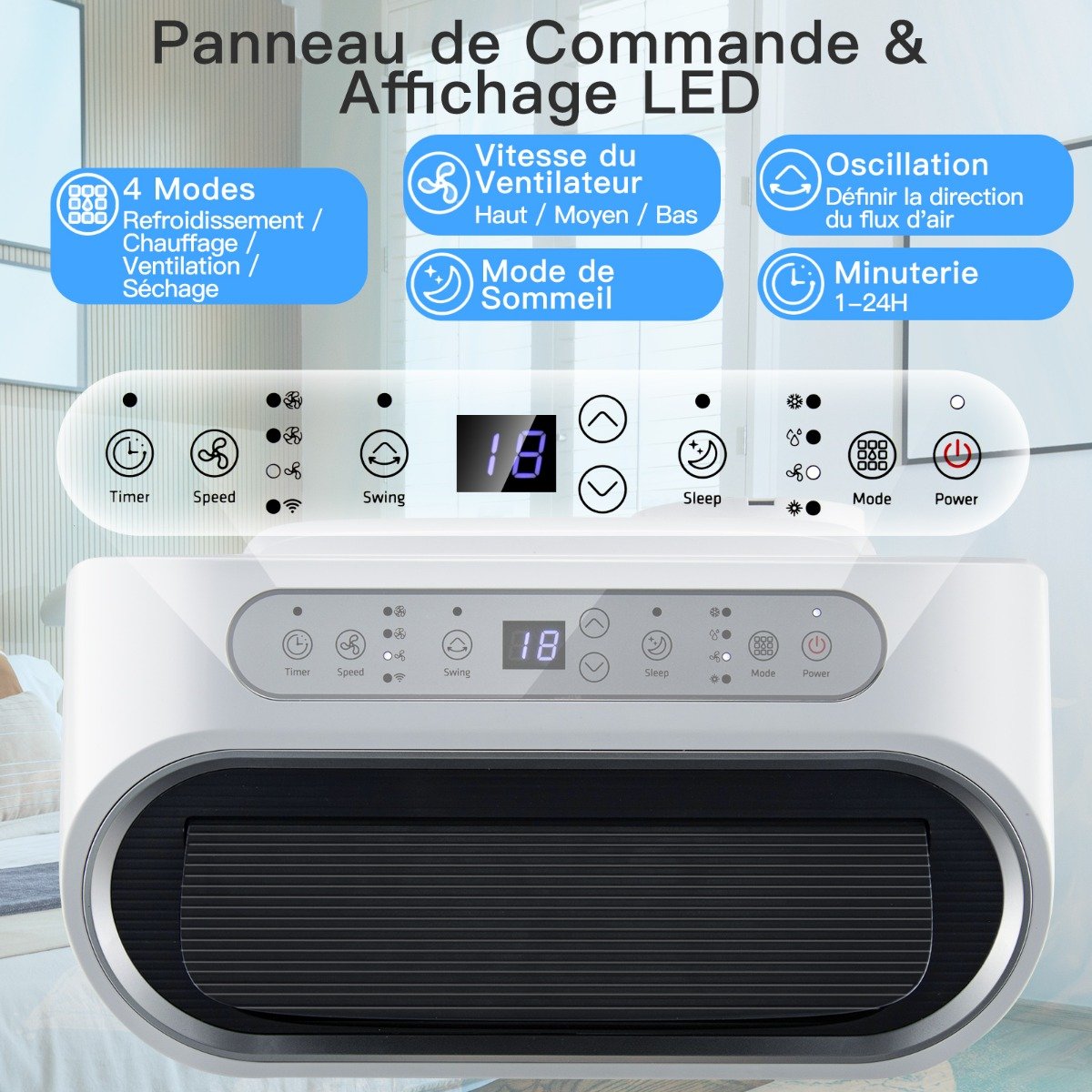 Aire Acondicionado 4 en 1 16 a 32℃ 14000BTU R290 3 Modos Ventilador Deshumidificador y Refrigerador Hasta 40㎡ Clase Energética A – Image 6