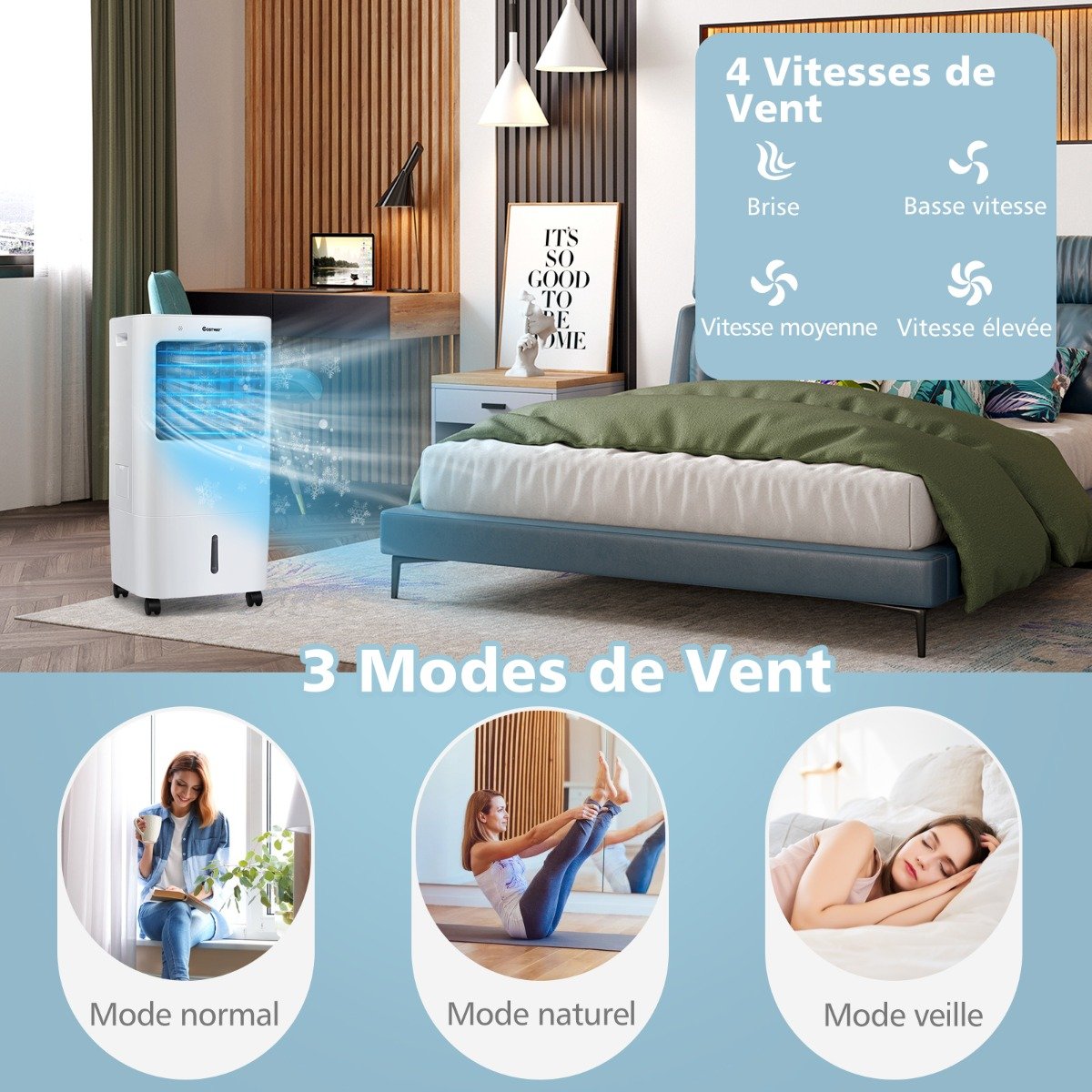 Aire Acondicionado Portátil 4 en 1 Depósito 20L Ventilador Humidificador Oscilación 40° 3 Modos 4 Velocidades Temporizador 7,5H – Image 9