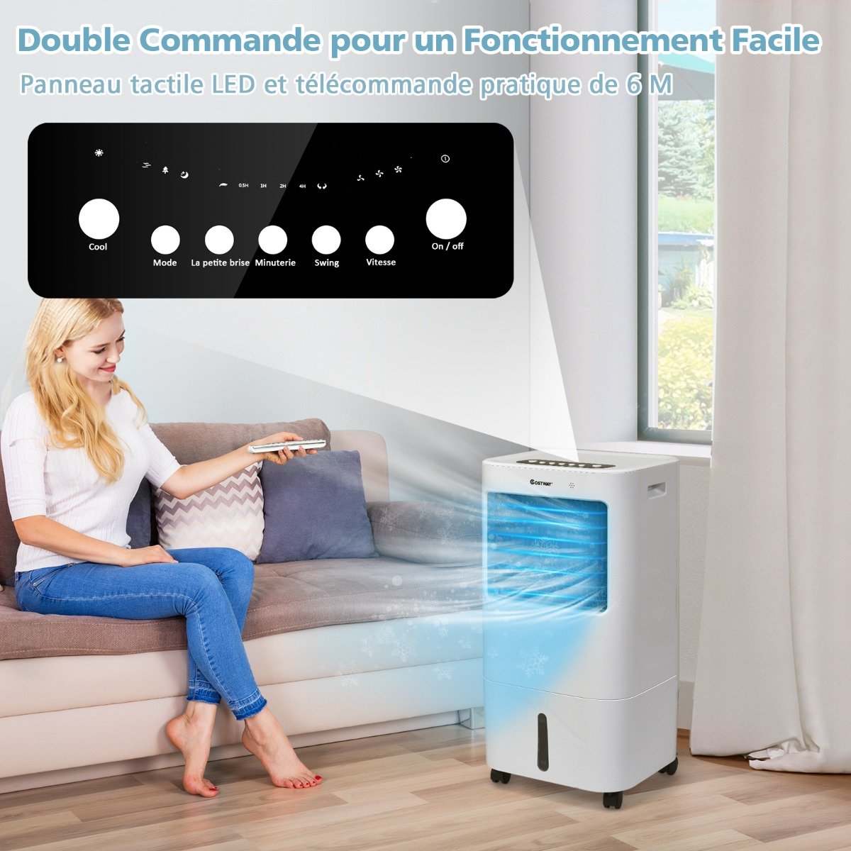 Aire Acondicionado Portátil 4 en 1 Depósito 20L Ventilador Humidificador Oscilación 40° 3 Modos 4 Velocidades Temporizador 7,5H – Image 4