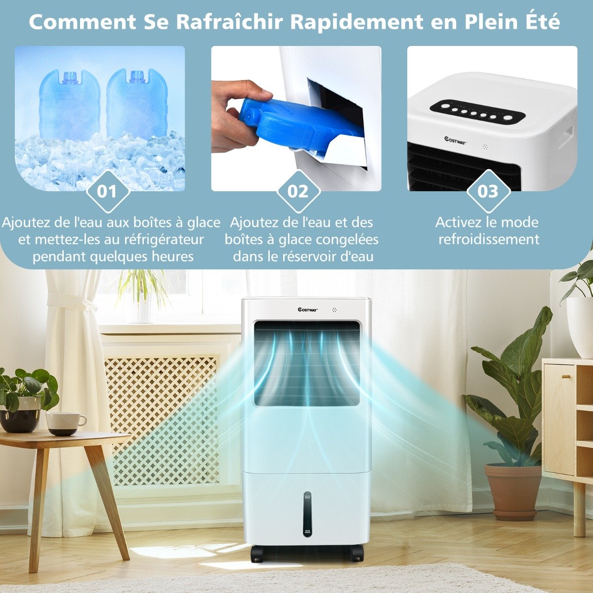 Aire Acondicionado Portátil 4 en 1 Depósito 20L Ventilador Humidificador Oscilación 40° 3 Modos 4 Velocidades Temporizador 7,5H – Image 5