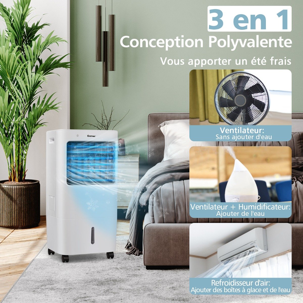 Aire Acondicionado Portátil 4 en 1 Depósito 20L Ventilador Humidificador Oscilación 40° 3 Modos 4 Velocidades Temporizador 7,5H – Image 7