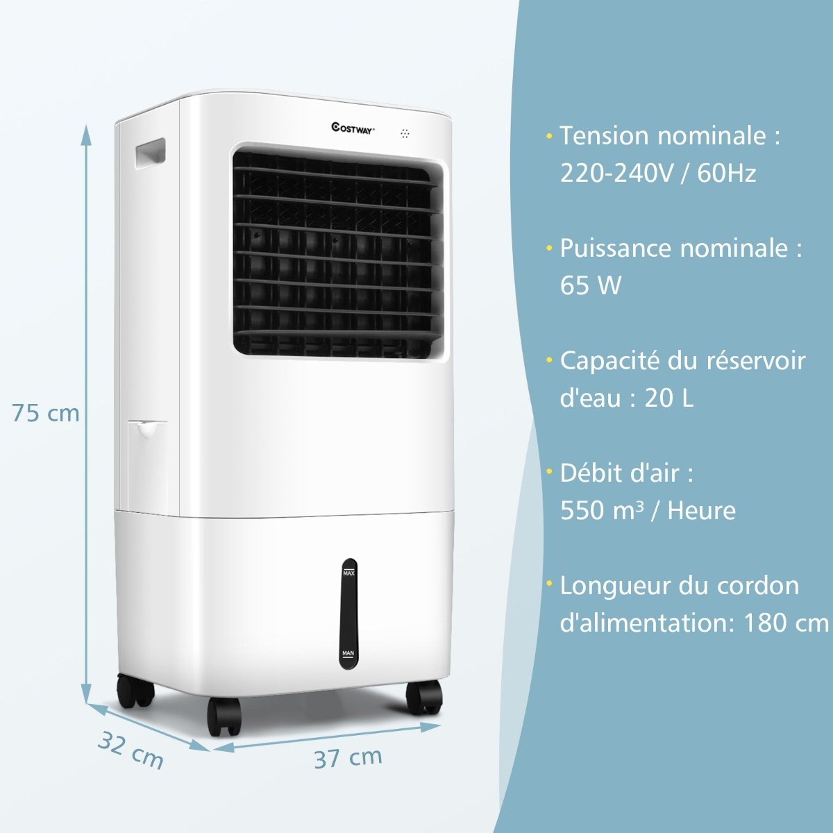 Aire Acondicionado Portátil 4 en 1 Depósito 20L Ventilador Humidificador Oscilación 40° 3 Modos 4 Velocidades Temporizador 7,5H – Image 10