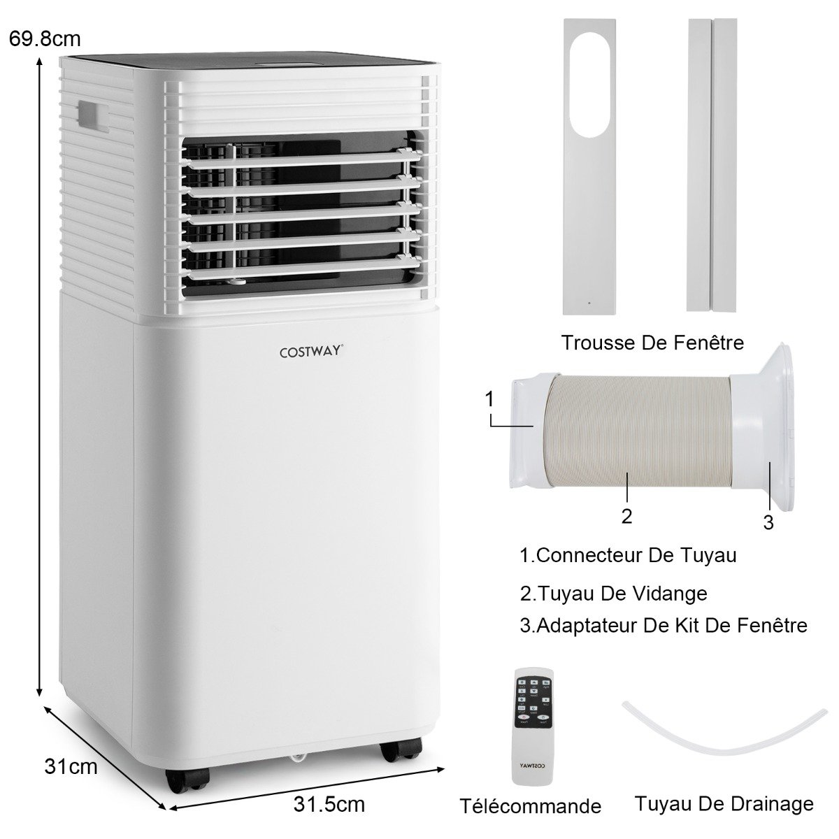 Aire Acondicionado Portátil 4 en 1 Refrigeración Deshumidificación Ventilador 9000BTU 2 Velocidades Modo en Espera Temporizador 24 h Blanco – Image 11