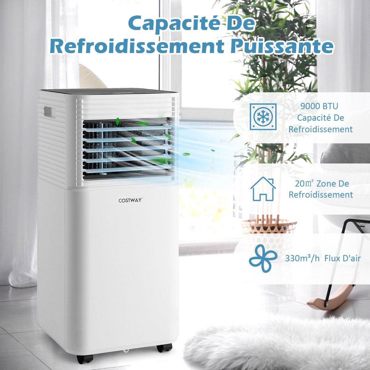 Aire Acondicionado Portátil 4 en 1 Refrigeración Deshumidificación Ventilador 9000BTU 2 Velocidades Modo en Espera Temporizador 24 h Blanco – Image 5