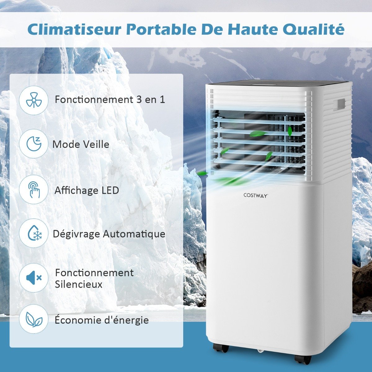 Aire Acondicionado Portátil 4 en 1 Refrigeración Deshumidificación Ventilador 9000BTU 2 Velocidades Modo en Espera Temporizador 24 h Blanco – Image 10