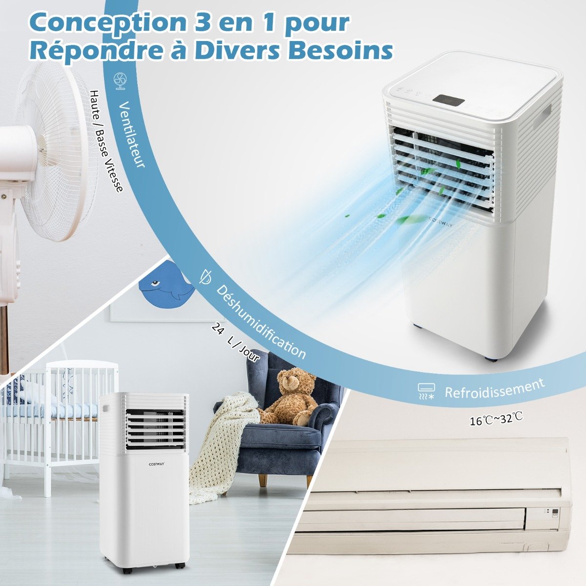 Aire Acondicionado Portátil 4 en 1 Refrigeración Deshumidificación Ventilador 7000BTU 2 Velocidades – Image 8