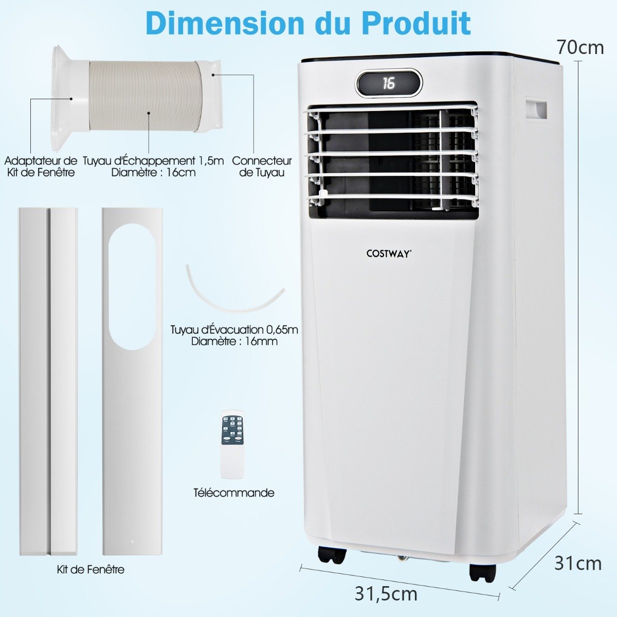 Aire Acondicionado Portátil 4 en 1 Refrigeración Deshumidificación Ventilador 7000BTU con 2 Pantallas LED Modo en Espera 25㎡ Temporizador – Image 8