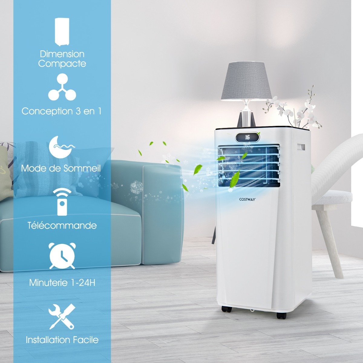 Aire Acondicionado Portátil 4 en 1 Refrigeración Deshumidificación Ventilador 7000BTU con 2 Pantallas LED Modo en Espera 25㎡ Temporizador – Image 3