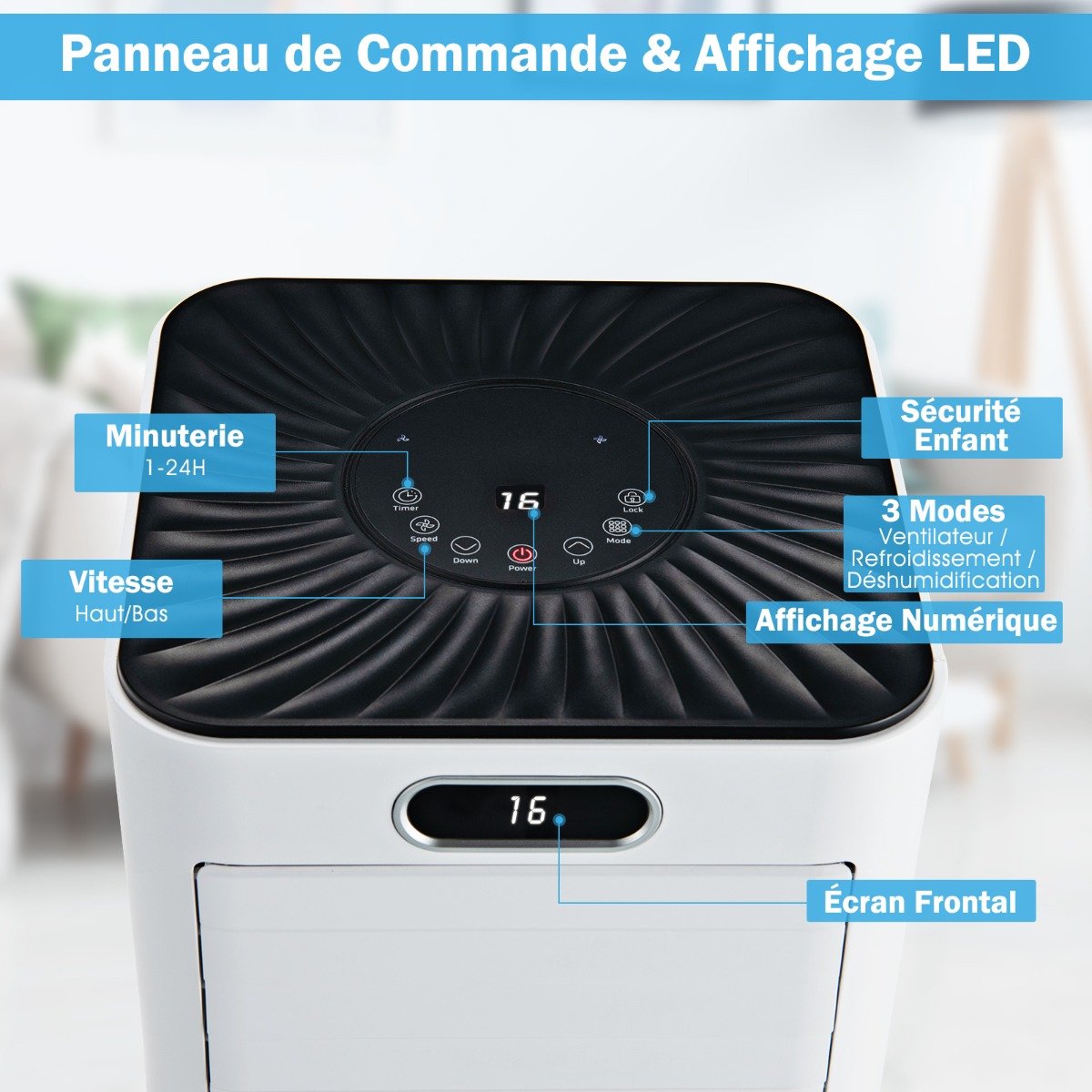 Aire Acondicionado Portátil 4 en 1 Refrigeración Deshumidificación Ventilador 7000BTU con 2 Pantallas LED Modo en Espera 25㎡ Temporizador – Image 4