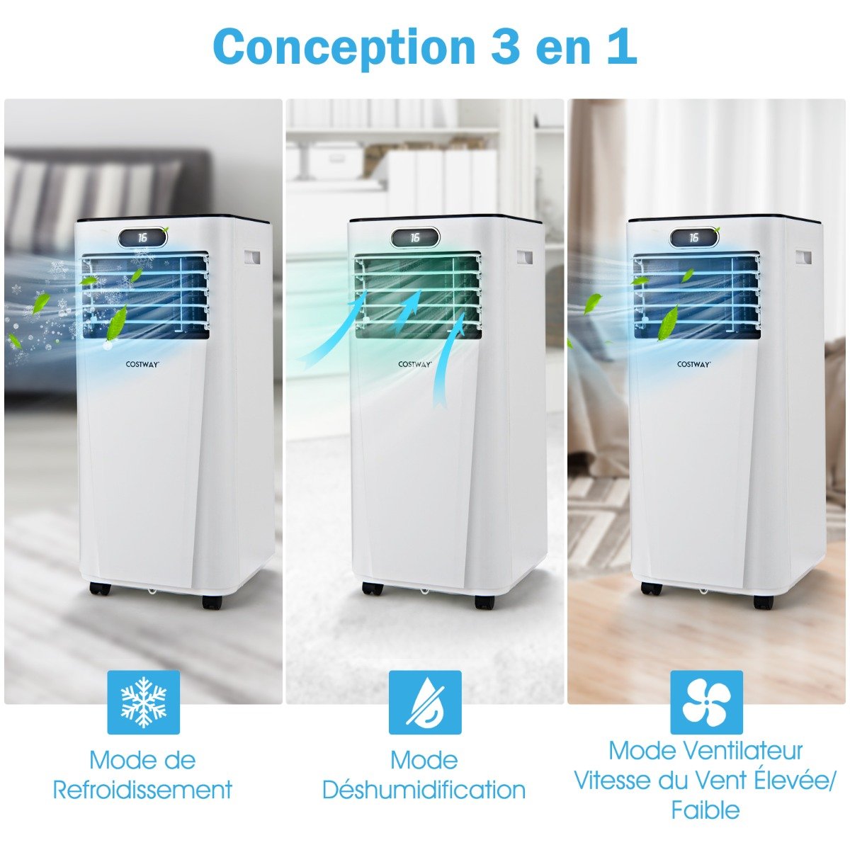 Aire Acondicionado Portátil 4 en 1 Refrigeración Deshumidificación Ventilador 7000BTU con 2 Pantallas LED Modo en Espera 25㎡ Temporizador – Image 5