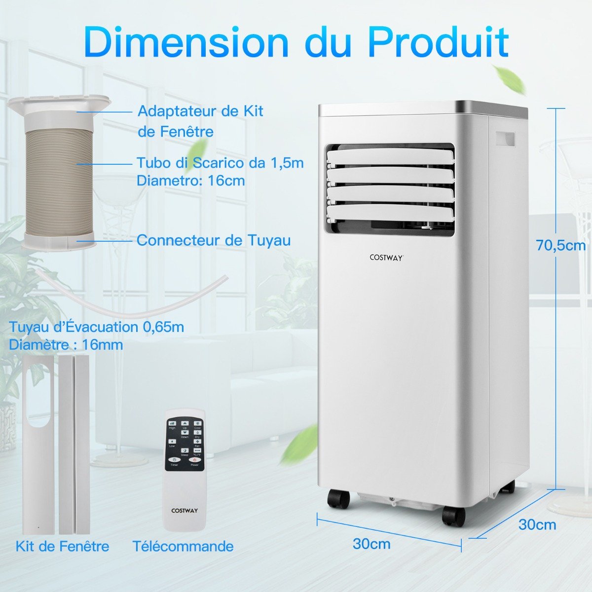 Aire Acondicionado Portátil 4 en 1 7000BTU 2 Velocidades de Ventilador Modo en Espera Temporizador 24h Bloqueo Infantil Pantalla LED 25㎡ – Image 10