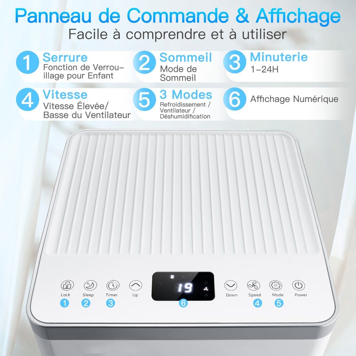 Aire Acondicionado Portátil 4 en 1 7000BTU 2 Velocidades de Ventilador Modo en Espera Temporizador 24h Bloqueo Infantil Pantalla LED 25㎡ – Image 4
