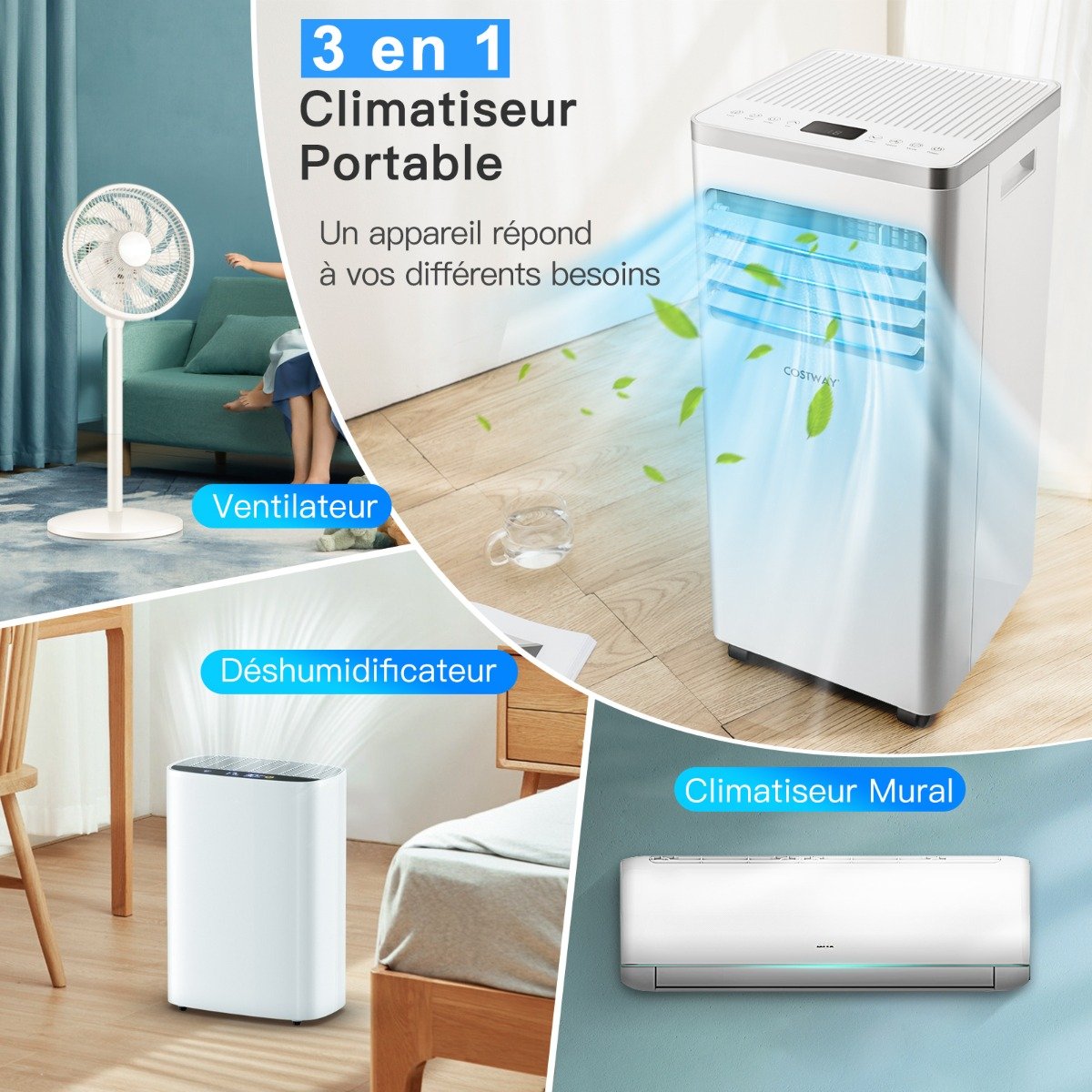 Aire Acondicionado Portátil 4 en 1 7000BTU 2 Velocidades de Ventilador Modo en Espera Temporizador 24h Bloqueo Infantil Pantalla LED 25㎡ – Image 5