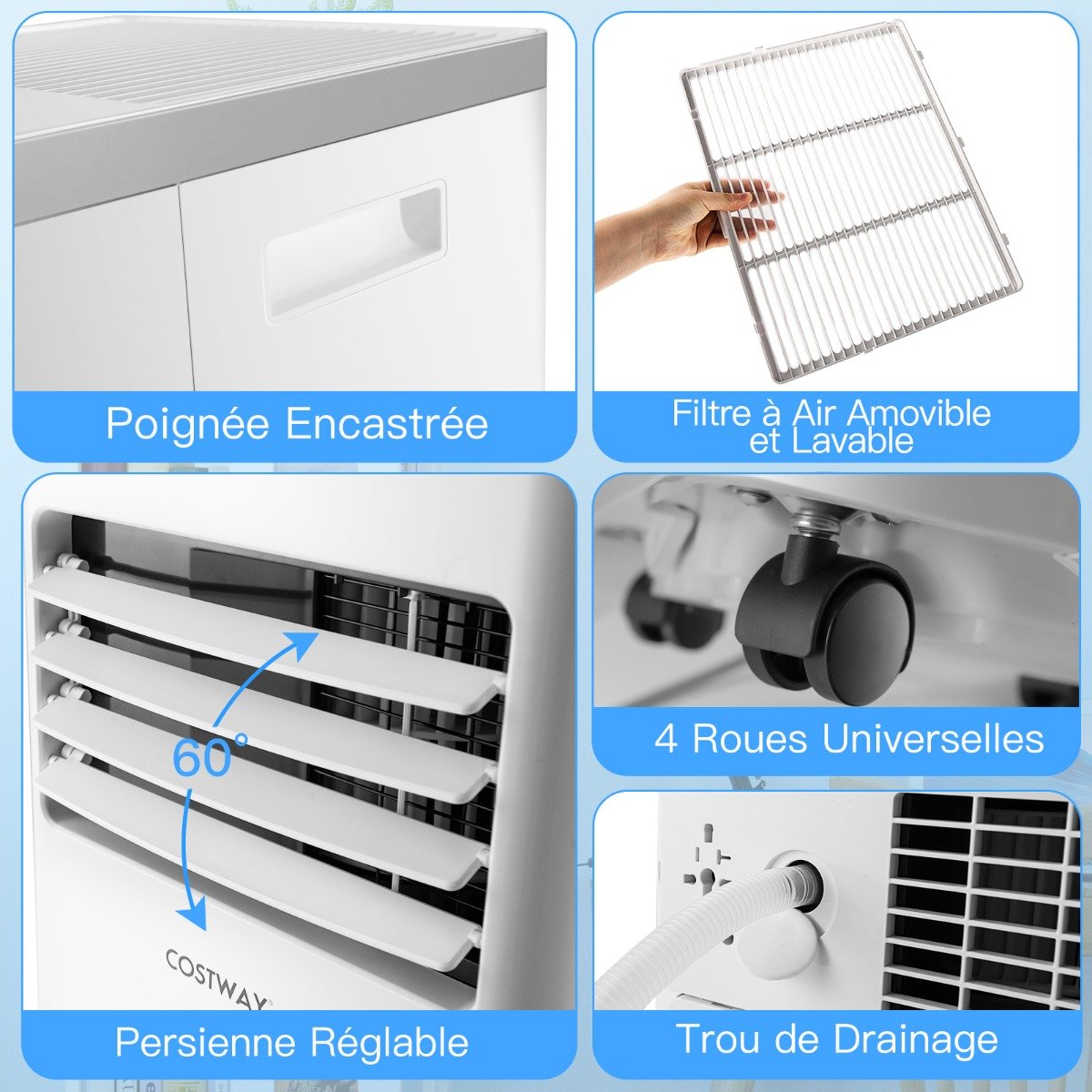 Aire Acondicionado Portátil 4 en 1 7000BTU 2 Velocidades de Ventilador Modo en Espera Temporizador 24h Bloqueo Infantil Pantalla LED 25㎡ – Image 9