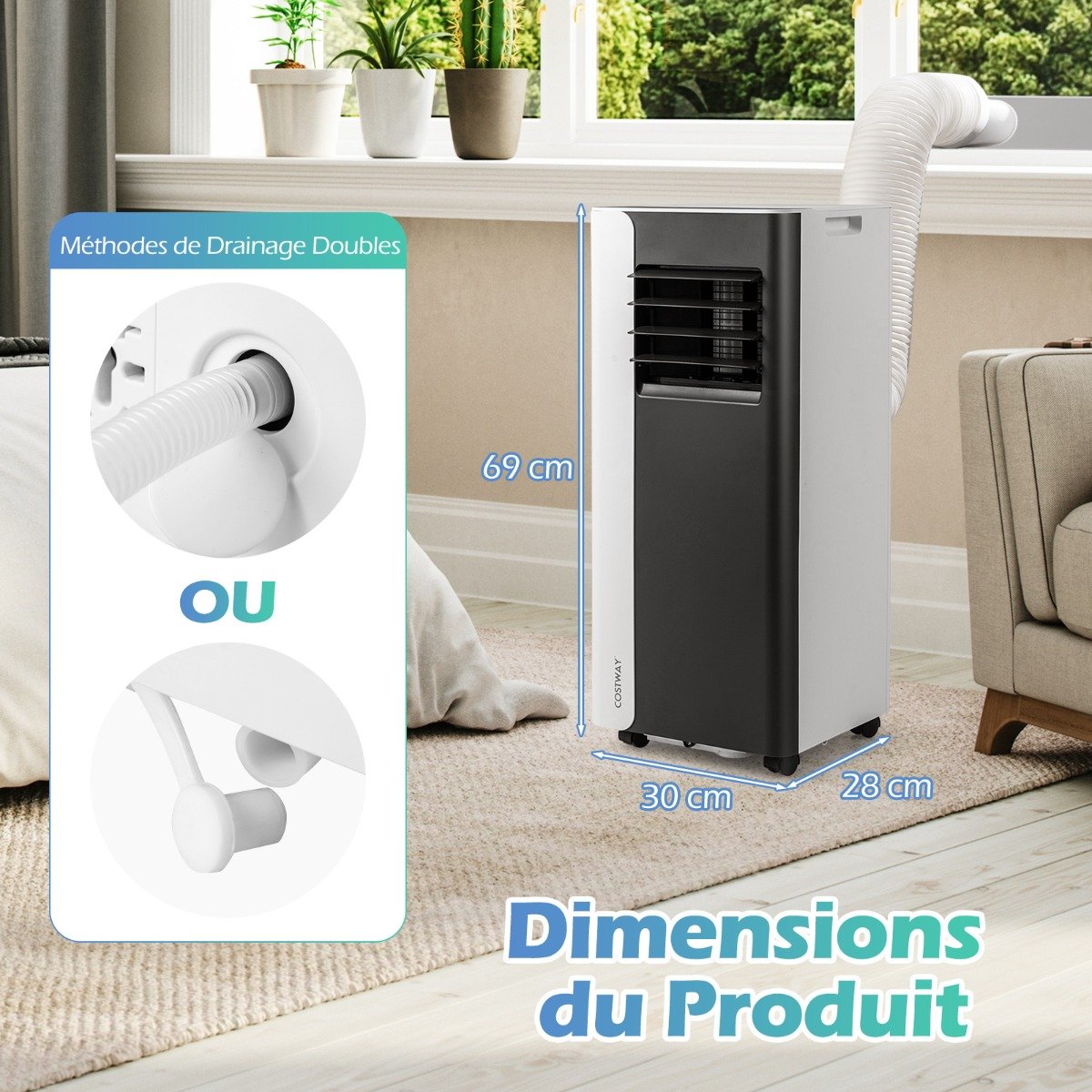 Aire Acondicionado Portátil 7000 BTU Refrigeración 3 en 1 con Ventilador y Deshumidificador para Habitaciones hasta 28㎡ Silencioso Negro – Image 9