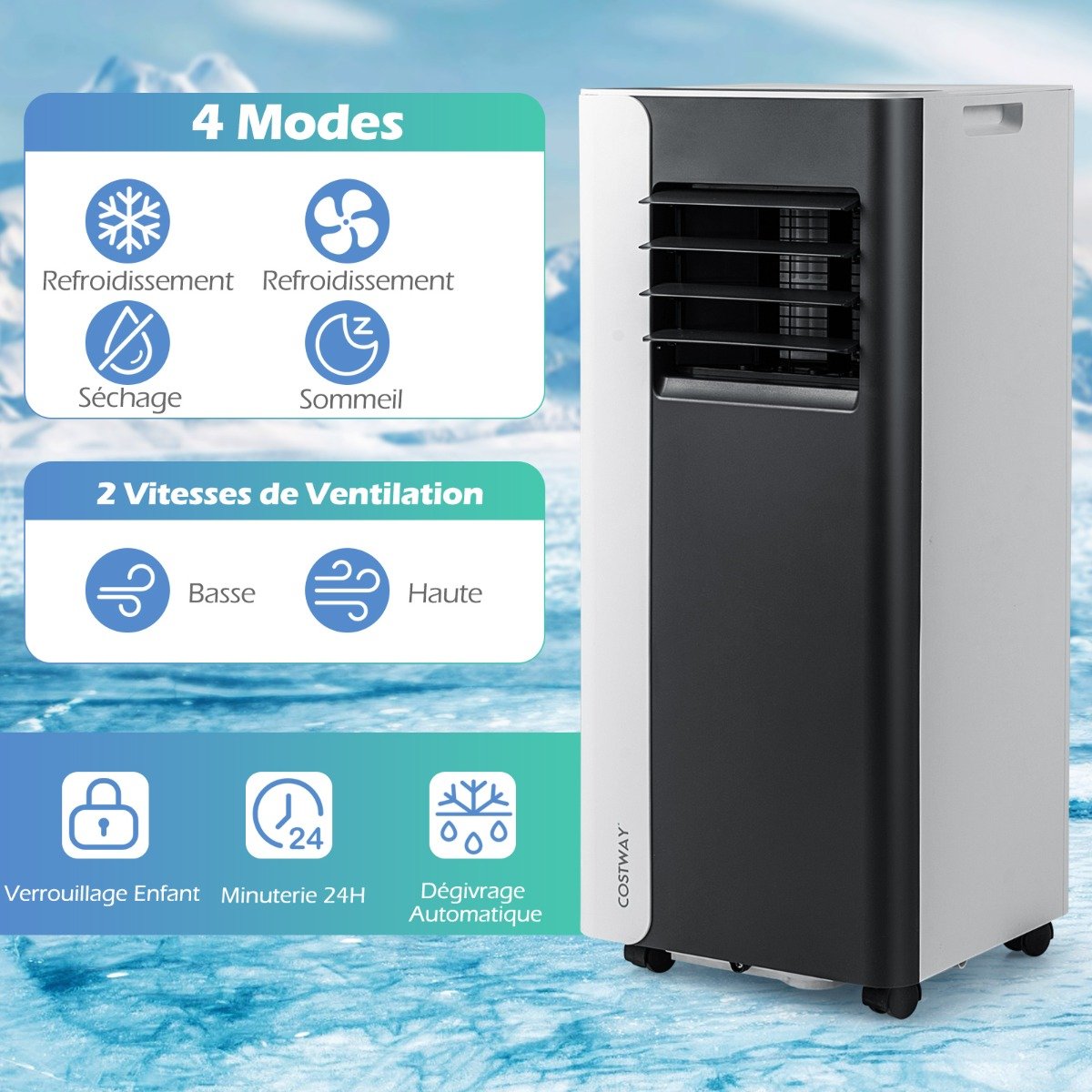 Aire Acondicionado Portátil 7000 BTU Refrigeración 3 en 1 con Ventilador y Deshumidificador para Habitaciones hasta 28㎡ Silencioso Negro – Image 4