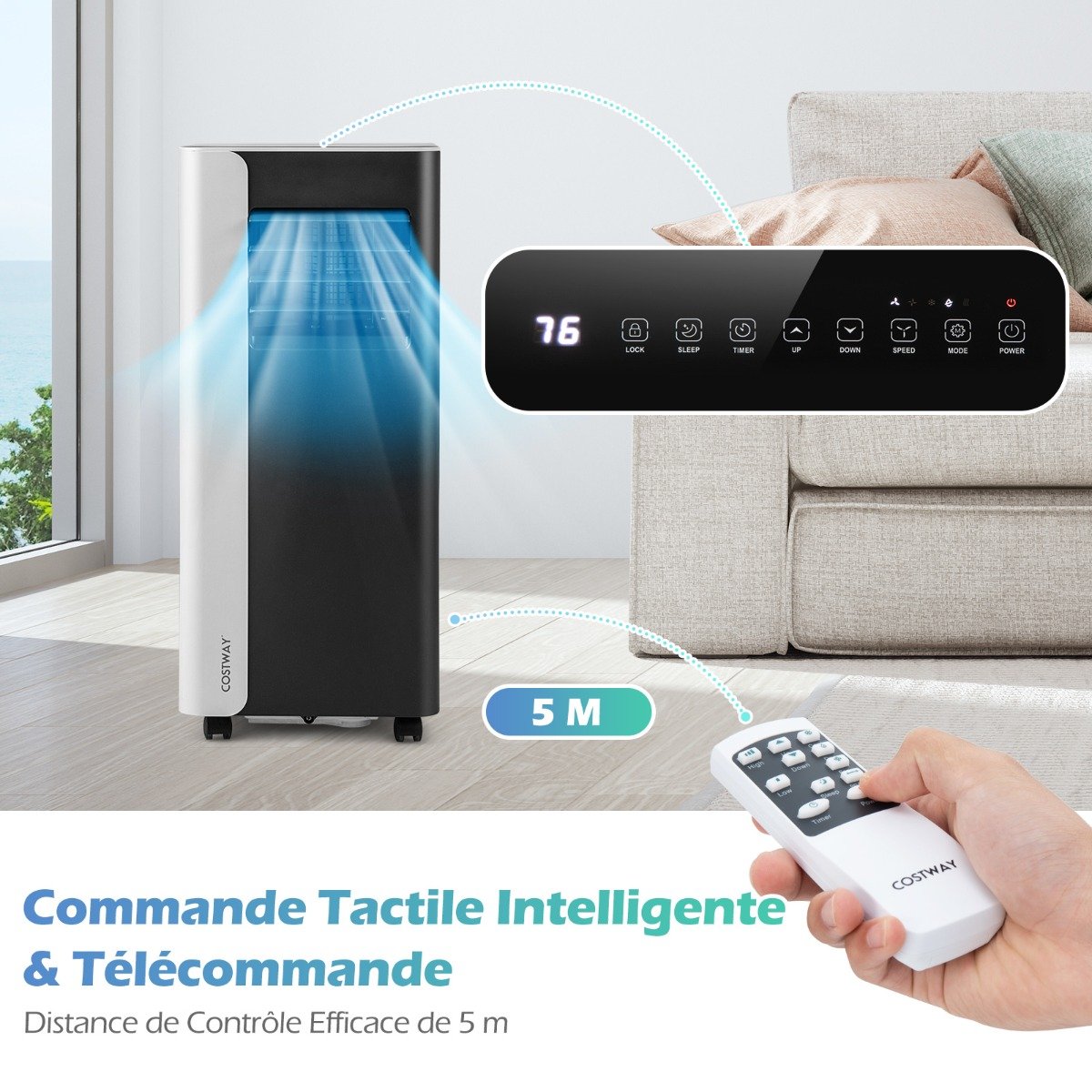 Aire Acondicionado Portátil 7000 BTU Refrigeración 3 en 1 con Ventilador y Deshumidificador para Habitaciones hasta 28㎡ Silencioso Negro – Image 5