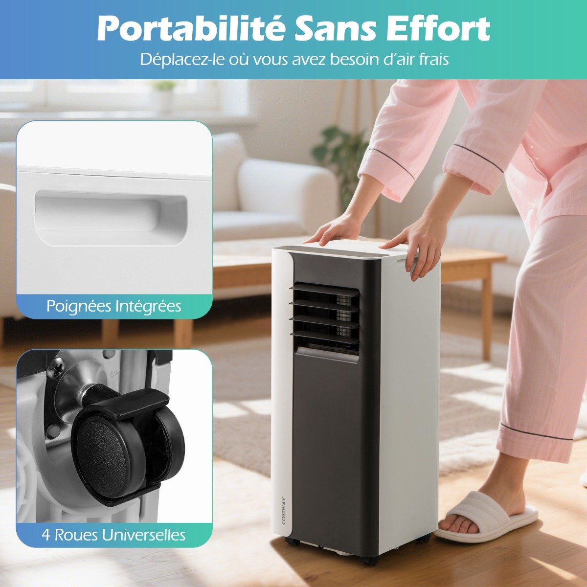 Aire Acondicionado Portátil 7000 BTU Refrigeración 3 en 1 con Ventilador y Deshumidificador para Habitaciones hasta 28㎡ Silencioso Negro – Image 2
